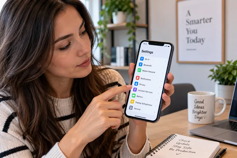 Smartphone settings screen with privacy, security, network, and notification controls.