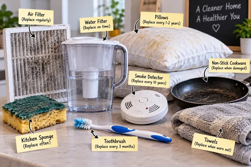 Assortment of worn household items that may need inspection or replacement.