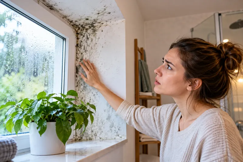 Condensation on a home window, a common visible sign of excessive indoor humidity.